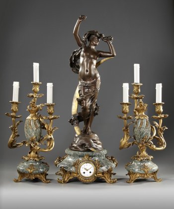 Bronze Mantelpiece And Its Two Candelabras, Napoleon III period