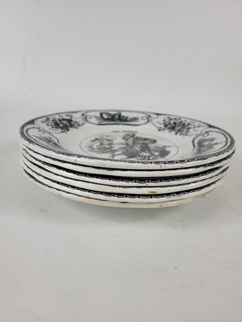 Set of 6 plates Creil and Montereau Masked ball XIXth century