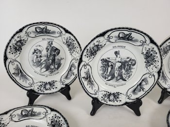 Set of 6 plates Creil and Montereau Masked ball XIXth century