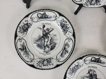 Set of 6 plates Creil and Montereau Masked ball XIXth century