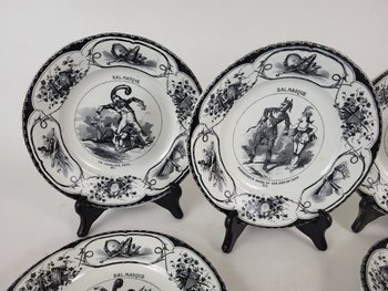 Set of 6 plates Creil and Montereau Masked ball XIXth century