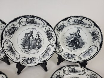 Set of 6 plates Creil and Montereau Masked ball XIXth century