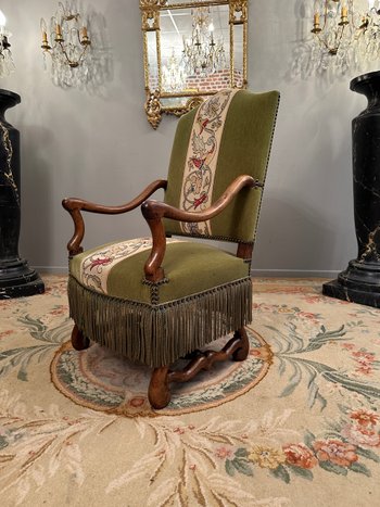 Fauteuil En Noyer d'Epoque Louis XIII XVIIeme Siecle