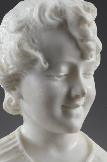 Sculpture En Albâtre : Buste De Jeune Fille, XIXe Siècle