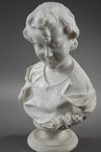 Sculpture En Albâtre : Buste De Jeune Fille, XIXe Siècle