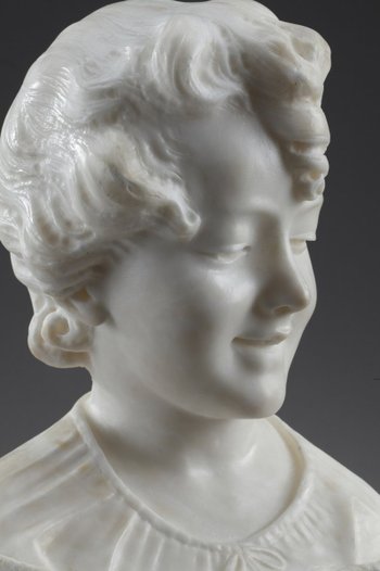 Sculpture En Albâtre : Buste De Jeune Fille, XIXe Siècle