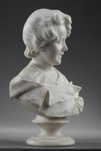 Sculpture En Albâtre : Buste De Jeune Fille, XIXe Siècle