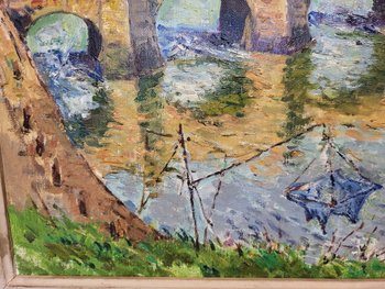 Painting HST - The Bridge of Saint Goustan in Auray (Brittany) signed