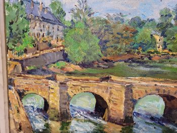 Painting HST - The Bridge of Saint Goustan in Auray (Brittany) signed