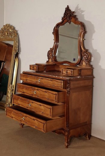 Psyche chest of drawers in walnut, Maison Guinand-Leglas, Rocaille style - 1900