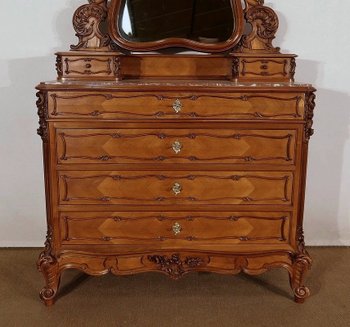 Psyche chest of drawers in walnut, Maison Guinand-Leglas, Rocaille style - 1900