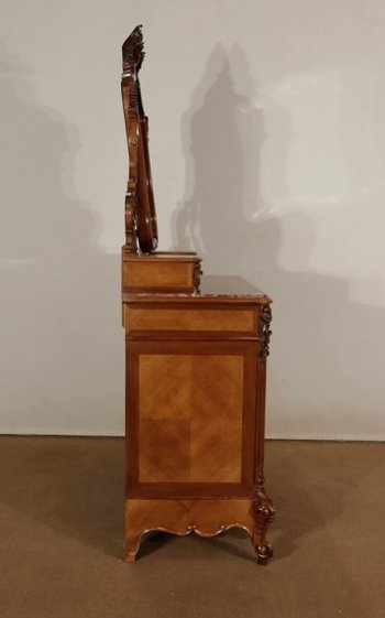 Psyche chest of drawers in walnut, Maison Guinand-Leglas, Rocaille style - 1900