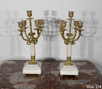 Pair of Gilded Bronze Candlesticks, Louis XVI style - 2nd half XIXth century