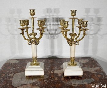 Pair of Gilded Bronze Candlesticks, Louis XVI style - 2nd half XIXth century