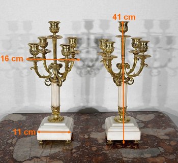 Pair of Gilded Bronze Candlesticks, Louis XVI style - 2nd half XIXth century