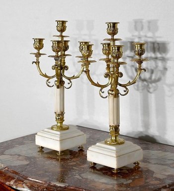 Pair of Gilded Bronze Candlesticks, Louis XVI style - 2nd half XIXth century