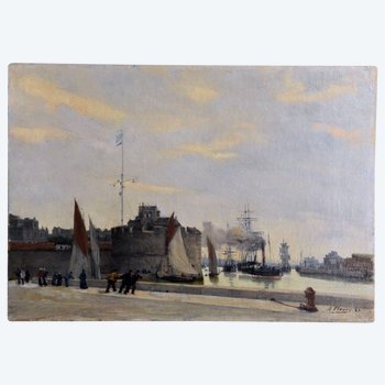 Öl auf Leinwand von Albert François Fleury, Ansicht des Hafens von Le Havre