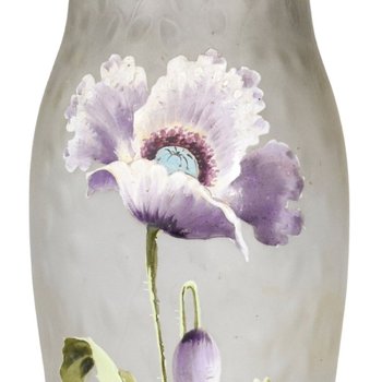 Frosted And Enamelled Glass Vase 1900 With Anemones