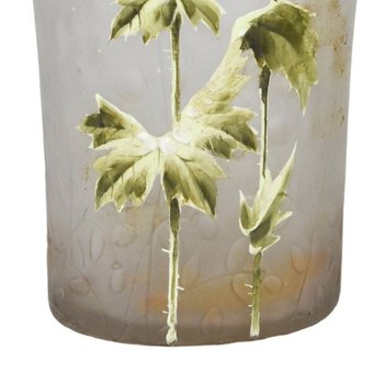 Frosted And Enamelled Glass Vase 1900 With Anemones