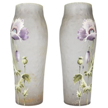 Frosted And Enamelled Glass Vase 1900 With Anemones