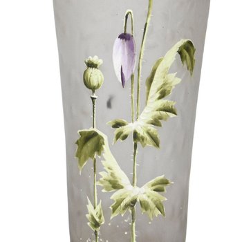 Frosted And Enamelled Glass Vase 1900 With Anemones