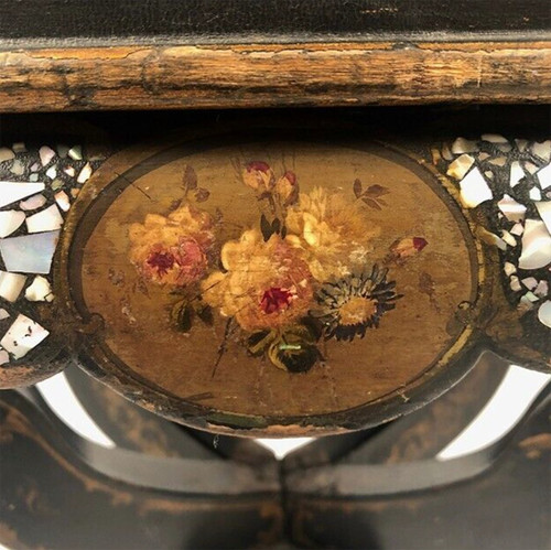 Planter in blackened wood decorated with flowers in medallions and mother of pearl, Napoleon III