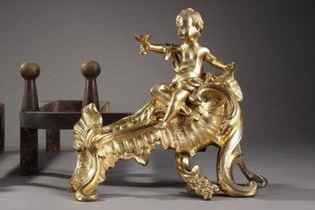 Paire De Chenets En Bronze Doré d'époque Louis XV