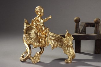 Paire De Chenets En Bronze Doré d'époque Louis XV