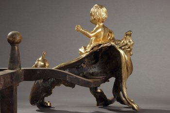 Paire De Chenets En Bronze Doré d'époque Louis XV