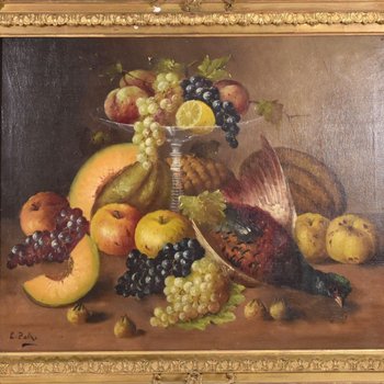 Oil On Canvas Still Life With Apples And Lemons Signed Palke 19th century