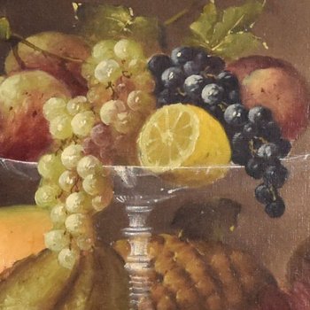 Oil On Canvas Still Life With Apples And Lemons Signed Palke 19th century