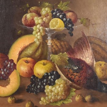 Oil On Canvas Still Life With Apples And Lemons Signed Palke 19th century