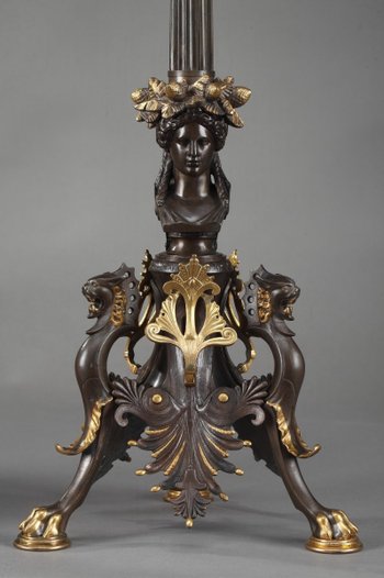 Grande coppia di candelieri in bronzo da restauro