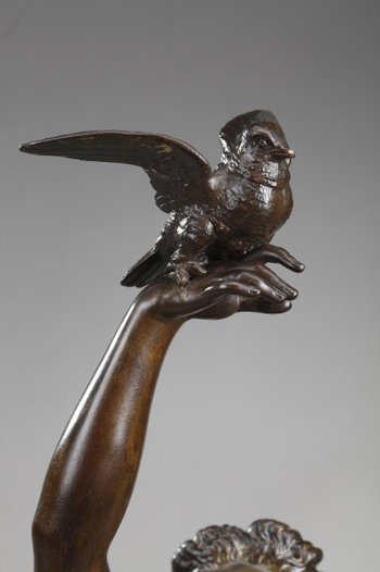 Bronze "Frau mit Tauben" von Charles-Alphonse Gumery