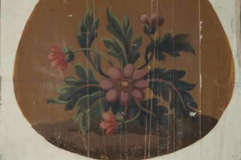 Carton of Aubusson tapestry sitting with flowers