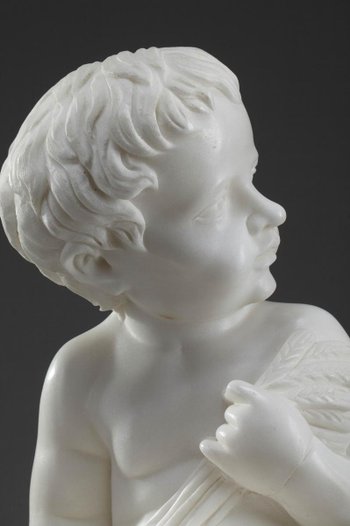 Scultura in marmo bianco "putto Aux épis De Blé" (putto con spighe di grano)