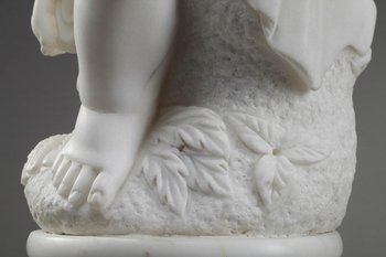 Scultura in marmo bianco "putto Aux épis De Blé" (putto con spighe di grano)