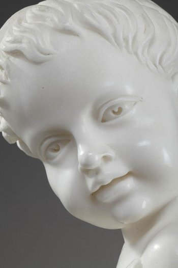 Scultura in marmo bianco "putto Aux épis De Blé" (putto con spighe di grano)