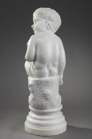 Scultura in marmo bianco "putto Aux épis De Blé" (putto con spighe di grano)