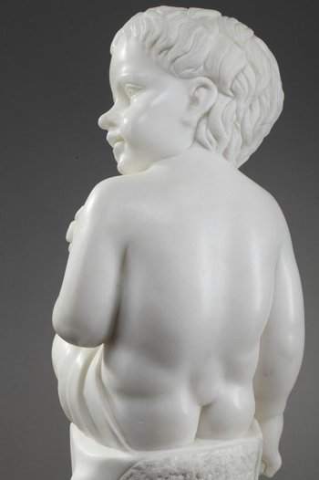 Scultura in marmo bianco "putto Aux épis De Blé" (putto con spighe di grano)