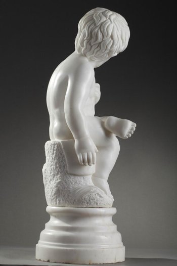 Scultura in marmo bianco "putto Aux épis De Blé" (putto con spighe di grano)