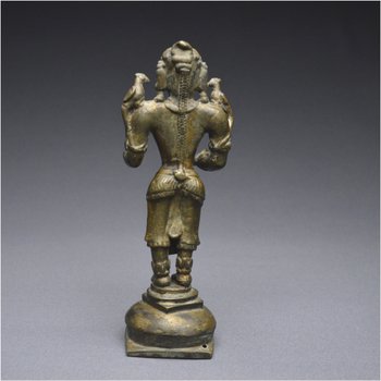 India, XIX secolo, lampada a olio da cerimonia in bronzo raffigurante Lakshmi