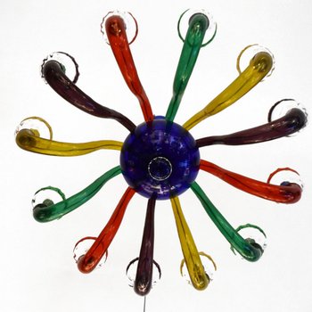             Lampadario in vetro soffiato italiano multicolore After Murano