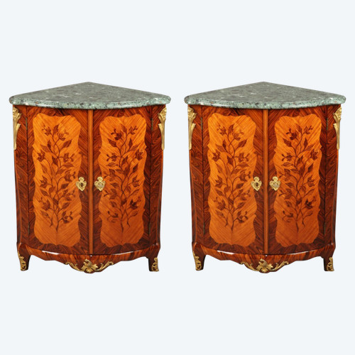 Pair of Louis XV period Flower Marquetry Coatings