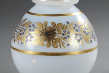 White Opaline Bottle with Desvignes decoration