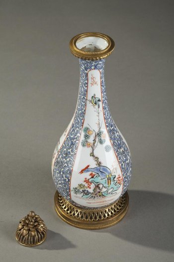 Old Perfume Bottle: Opium Vial In Porcelain And Enamel, Manufacture Samson