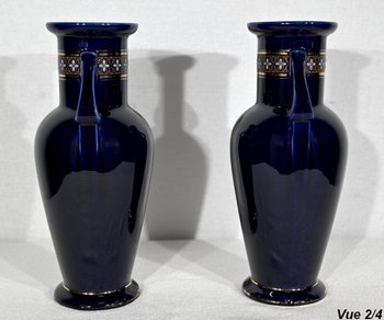 Paire de Vases en Faïence Émaillée – Début XXe