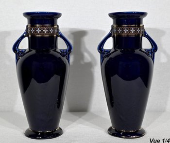 Paire de Vases en Faïence Émaillée – Début XXe