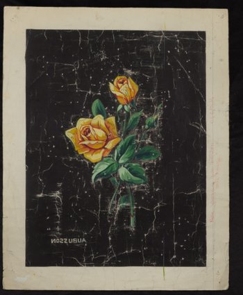 Carton of Aubusson tapestry, flower on black background