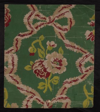 Cardboard of Aubusson tapestry, flowered motif with ribbon